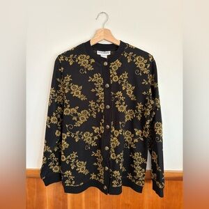 Eccobay Black and Gold vintage Floral Cardigan